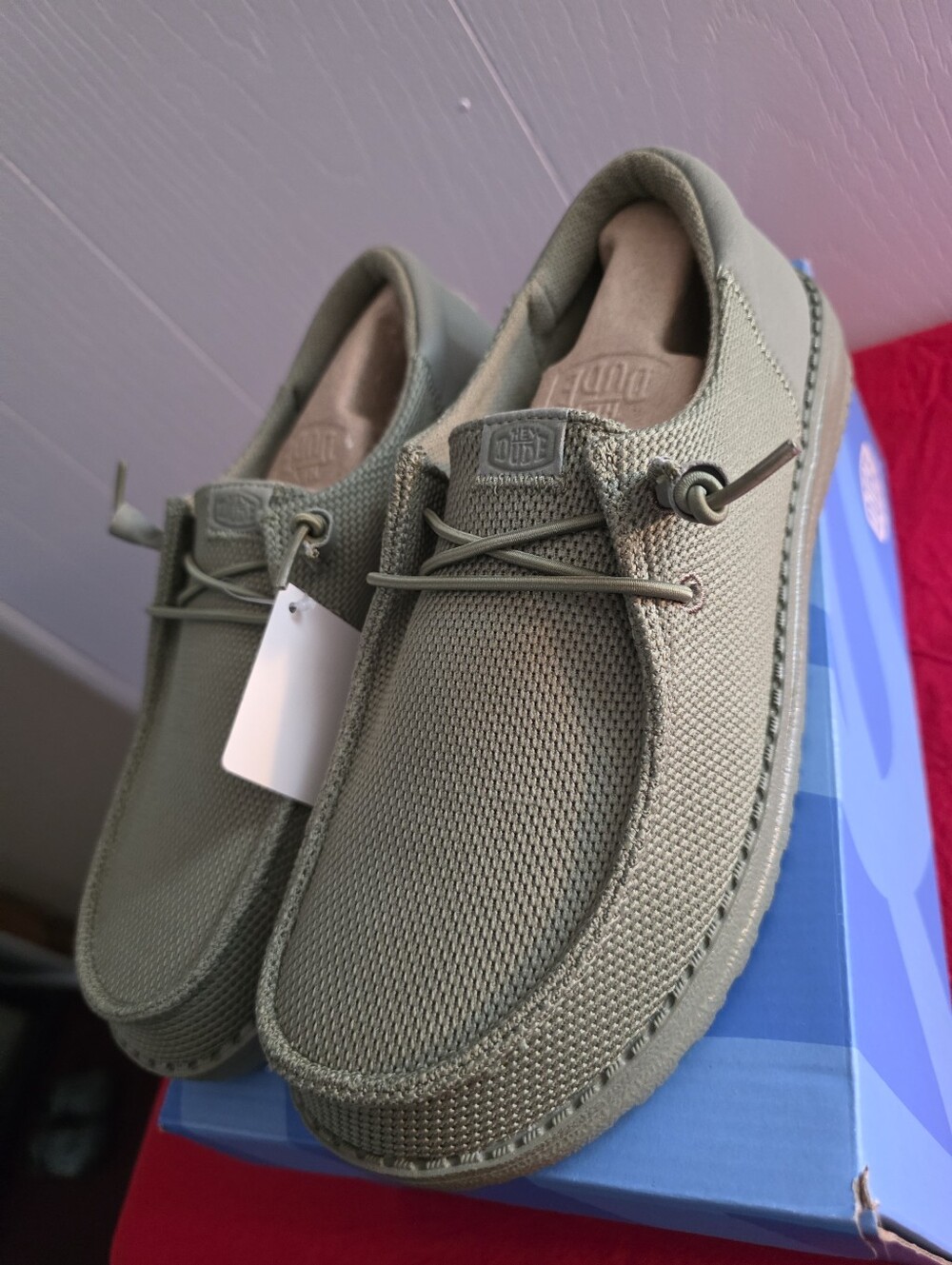 Hey Dude Wendy Olive Green Knit Slip-On Loafers